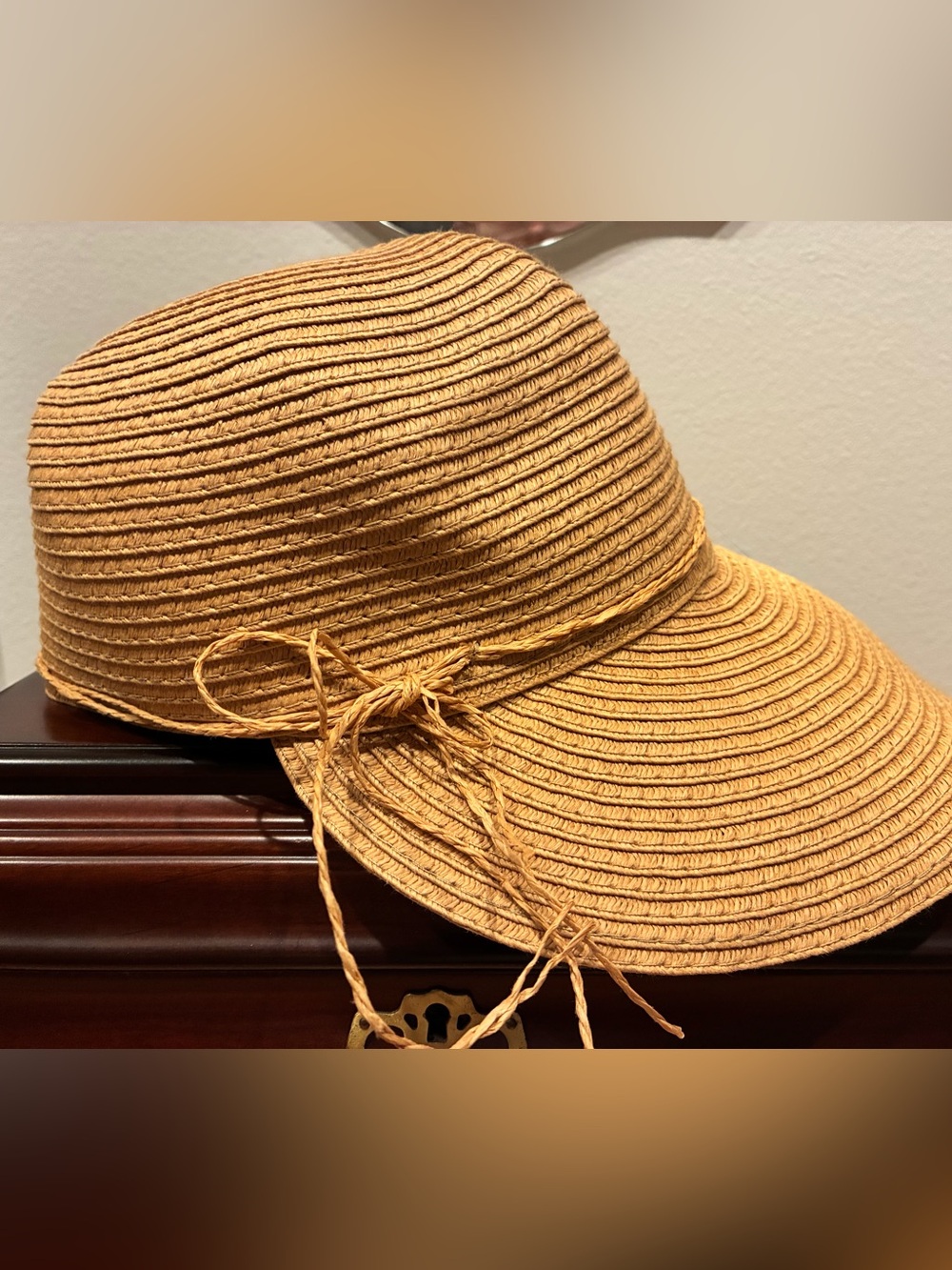 Straw Sun Hat with Bow Detail - Baseball cap style